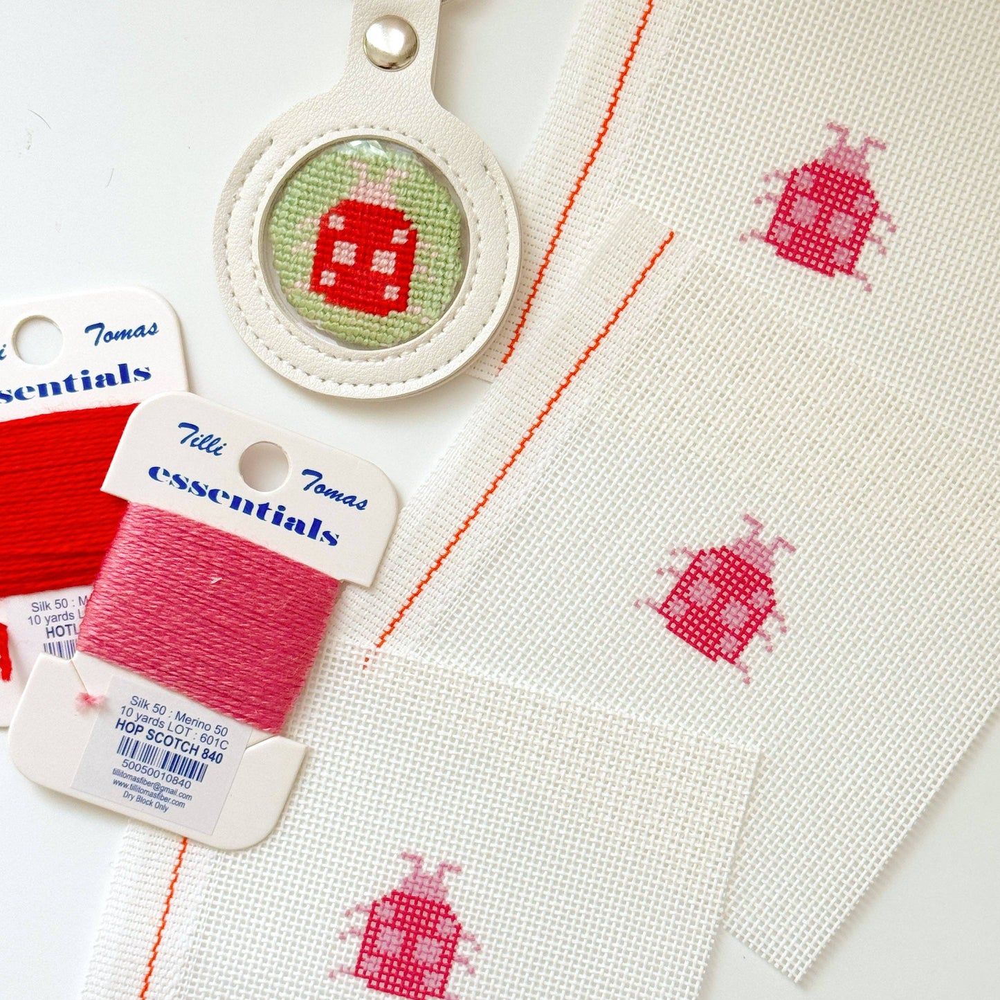 Mini Ladybug  1” Round Key Fob Needlepoint Canvas, Mini Needlepoint Canvas, Spring Needlepoint