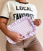 Gingham Ruffle Zipper Pouch Embroidery Friendly Cosmetic Bag