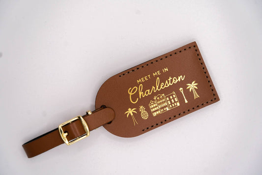 Letter + Leather - Charleston Luggage Tag Wedding Favor or Travel Souvenir Gift