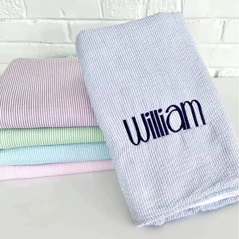 Beach Towel, Seersucker, Monogram, Embroidery