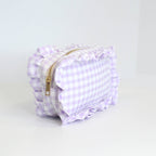 Gingham Ruffle Zipper Pouch Embroidery Friendly Cosmetic Bag