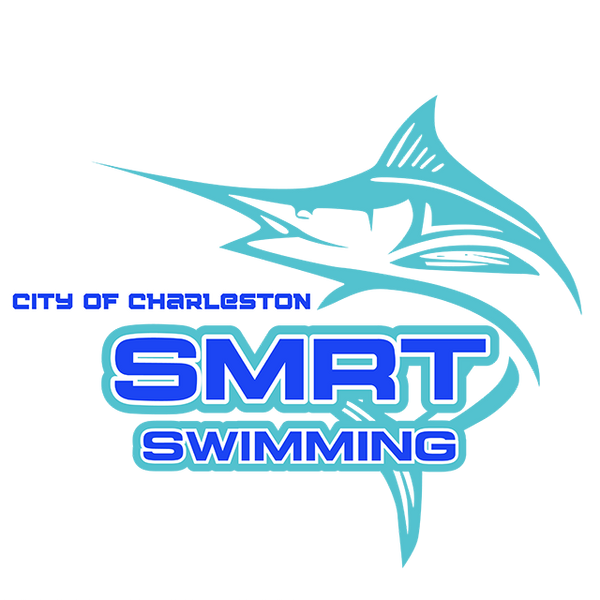 Logo of City of Charleston SMRT Swimming with a stylized fish design on a white background