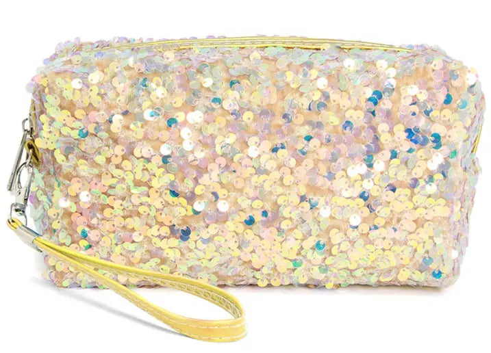 Sequin Zipper Cosmetic Pouch Bags w Strap Fashion City An Initial Impression Gold