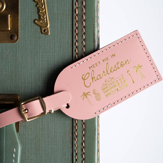 Letter + Leather - Charleston Luggage Tag Wedding Favor or Travel Souvenir Gift