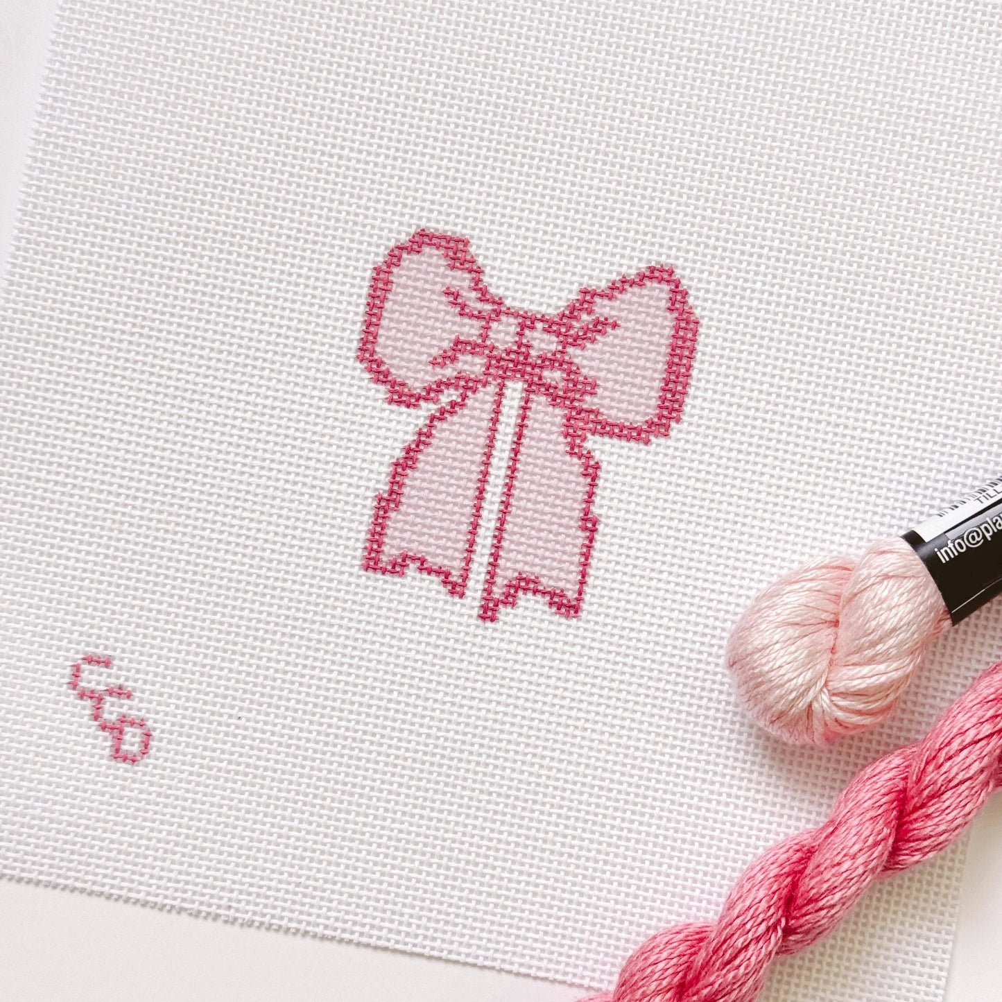 Hand Painted Coquette Bow 2.5” Needlepoint Canvas 18 Mesh Coquette Needlepoint Canvas Bow Hand Painted