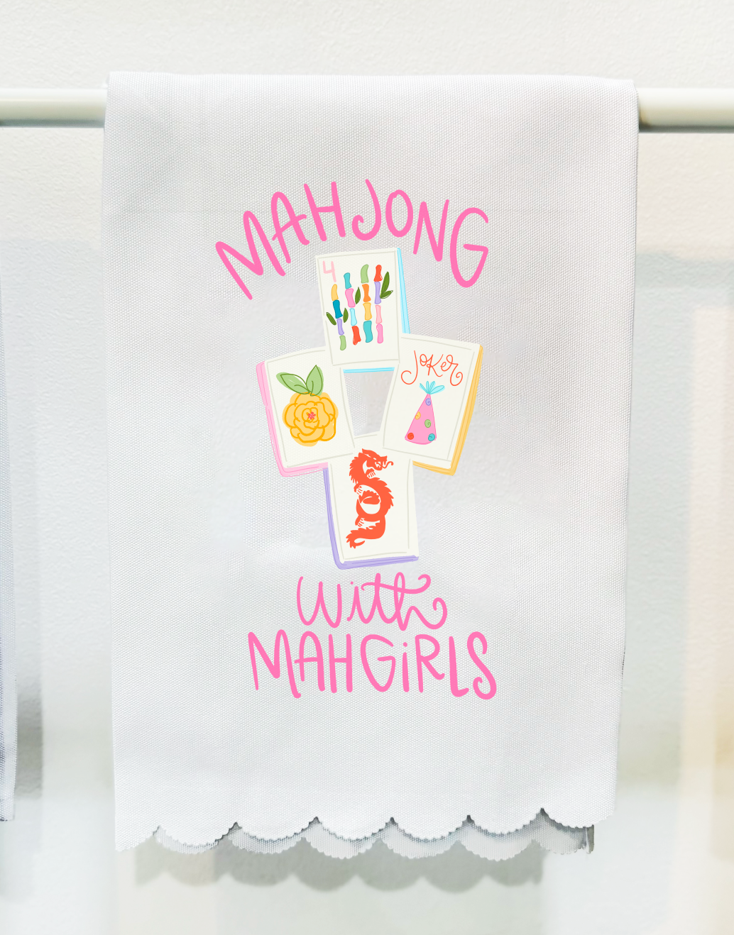 Doodles By Rebekah - Mahjong with Mah Girls Scalloped Tea Towel