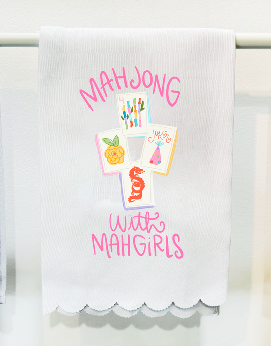 Doodles By Rebekah - Mahjong with Mah Girls Scalloped Tea Towel