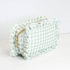 Gingham Ruffle Zipper Pouch Embroidery Friendly Cosmetic Bag