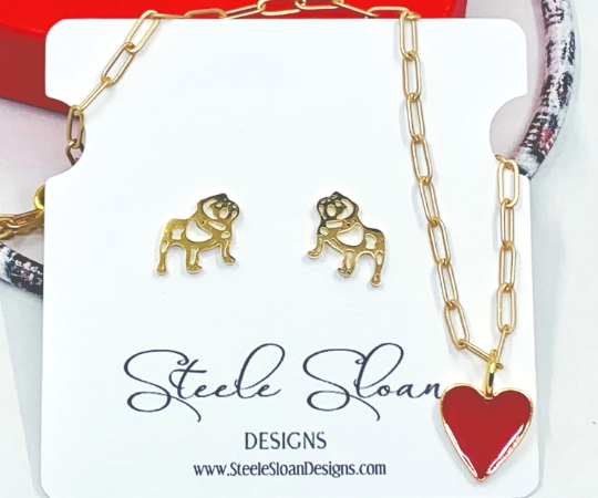 Steele Sloan Designs - Adorable Bulldog Earrings- Gold Stainless Steel Bulldogs