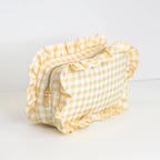 Gingham Ruffle Zipper Pouch Embroidery Friendly Cosmetic Bag
