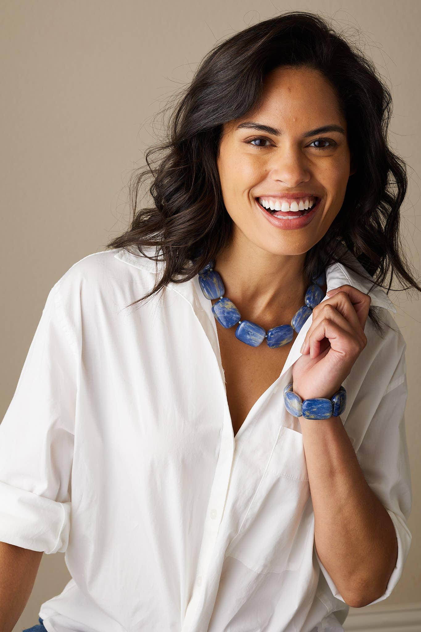 Hot Girls Pearls-Freezable Cooling Jewelry - Blue Lapis Chicklet Cooling Necklace