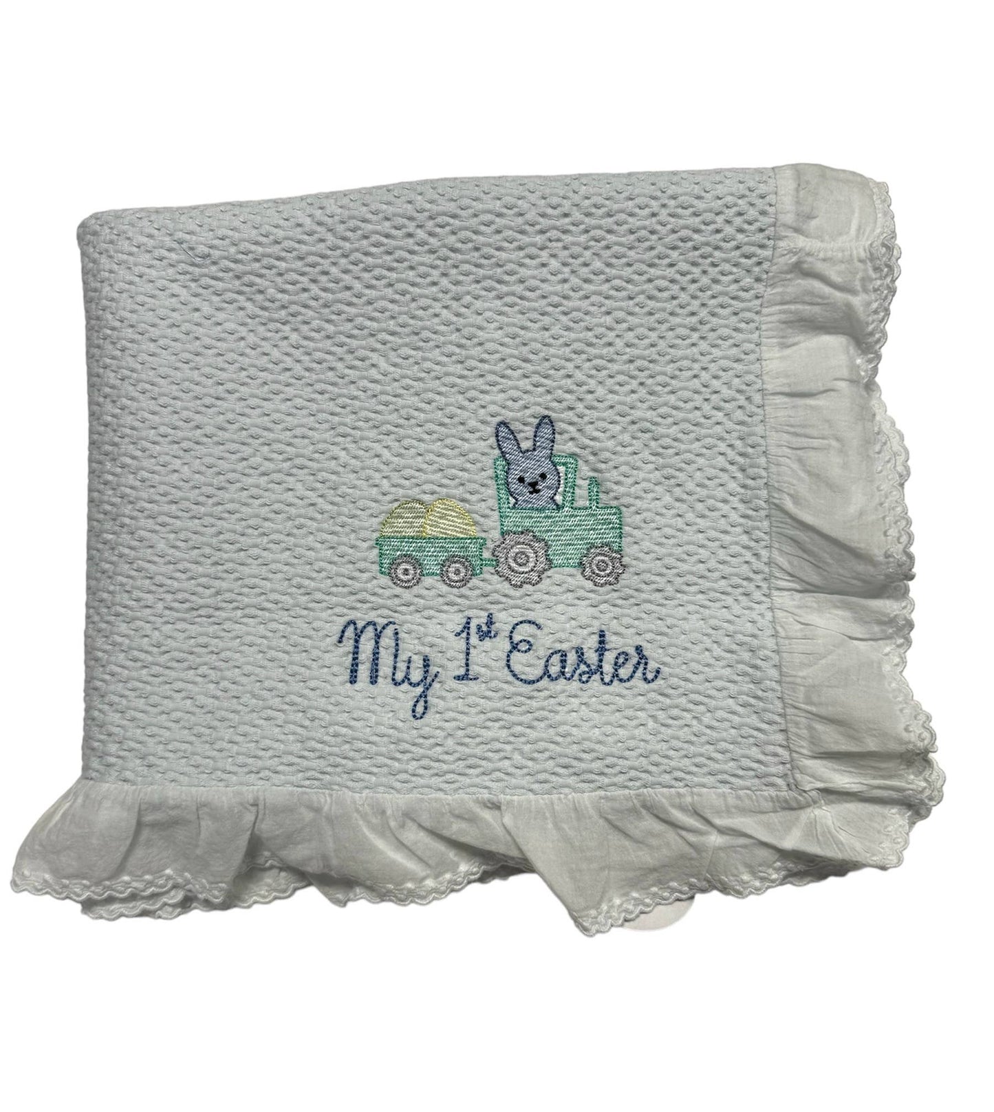 A Soft Idea - 6032 - Stonewashed Puckered Blanket with Dotted Swiss Ruffle