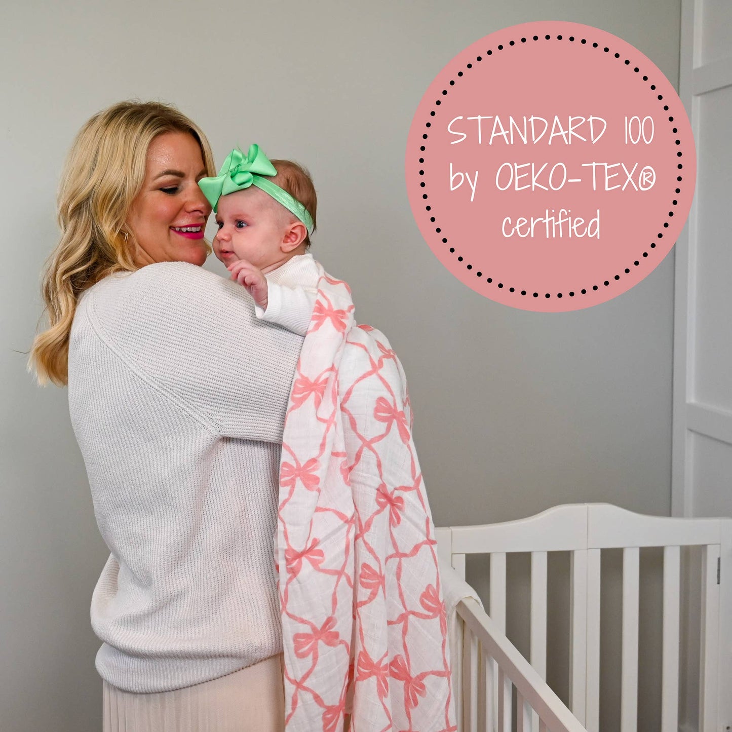 Lo Beautiful Bows Baby Muslin Swaddle Blanket