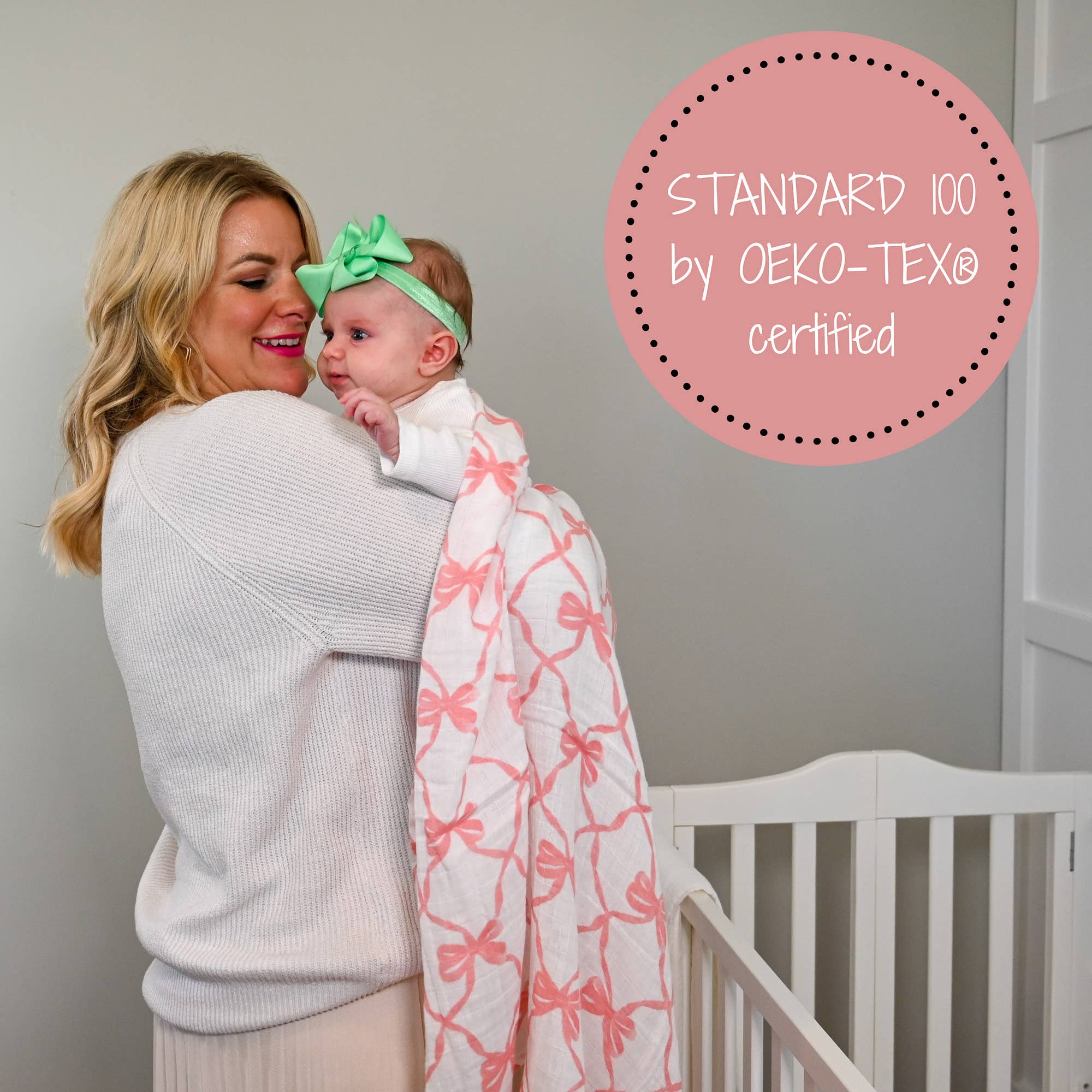 Lo Beautiful Bows Baby Muslin Swaddle Blanket