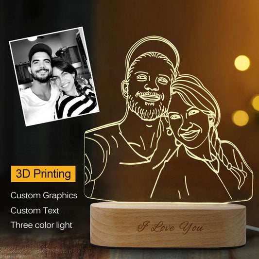 3D Acrylic Lamp Picture Night Light With Engraved Wooden Base