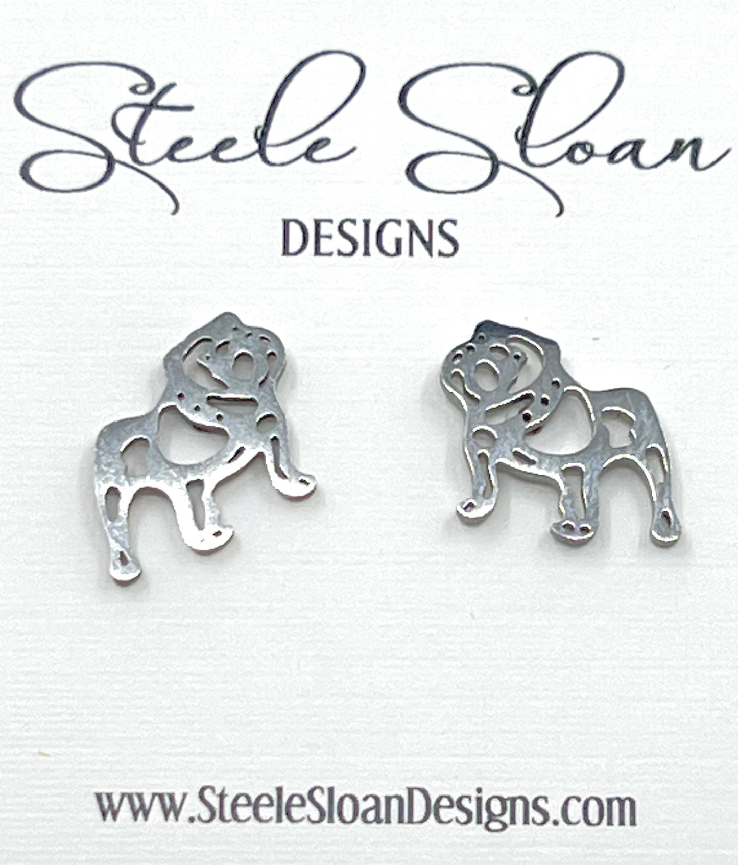 Steele Sloan Designs - Adorable Bulldog Earrings- Gold Stainless Steel Bulldogs