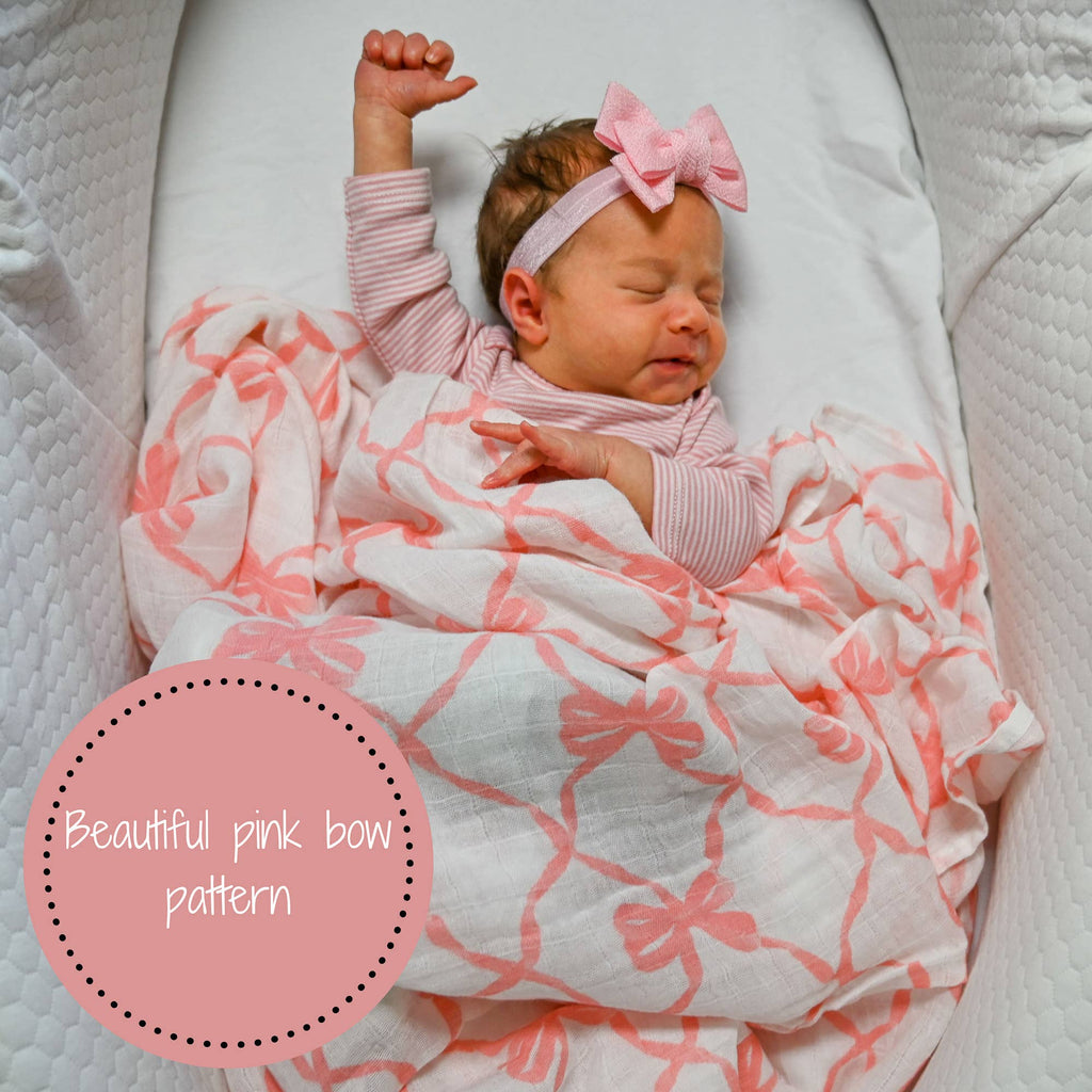 Lo Beautiful Bows Baby Muslin Swaddle Blanket