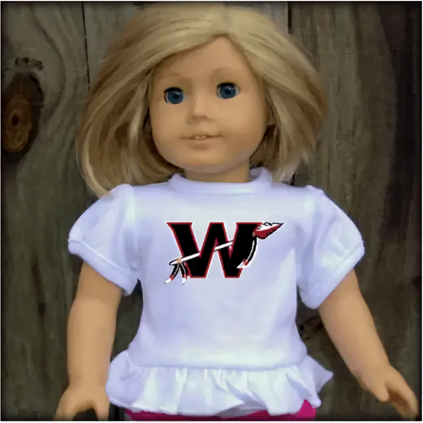 18 inch Doll Short Sleeve Ruffle Tee Shirt with Optional School Logos