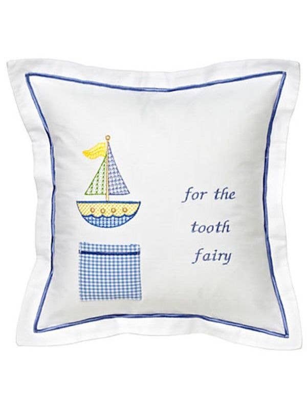 Tooth Fairy Pillow Cover - Cross Stitch Sailboat