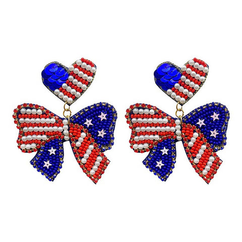 Fashion City - Seed Beaded USA Flag Ribbon Earring - An Initial Impression