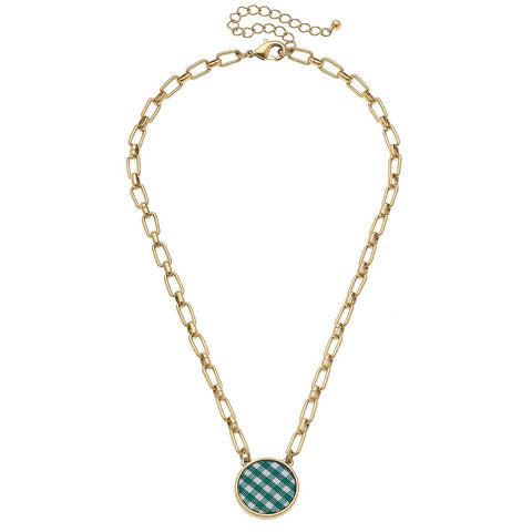 Corrie Gingham Pendant Necklace in Green
