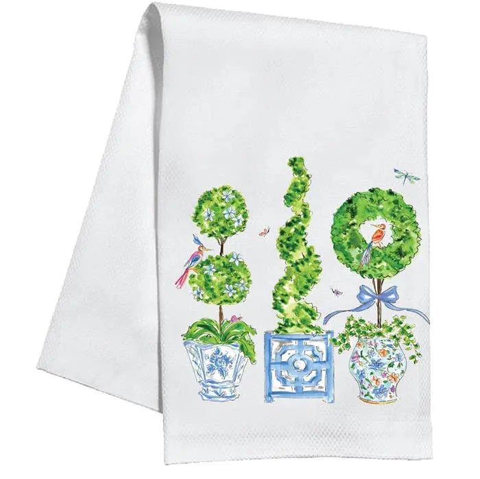 Blue Enchanted Boxwood Topiaries Kitchen Towel - An Initial Impression