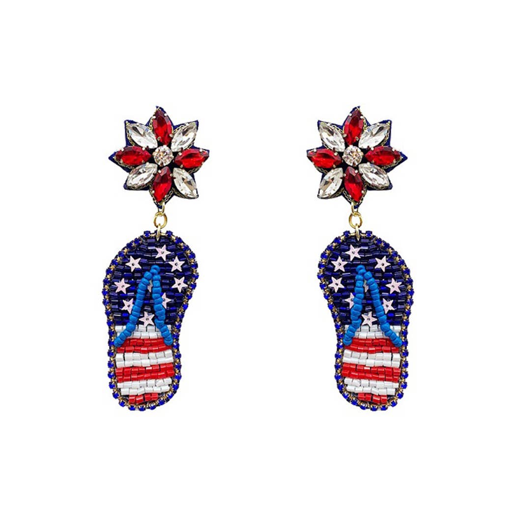 Fashion City - Seed Beaded USA Flag Flip Flops Post Earring - An Initial Impression