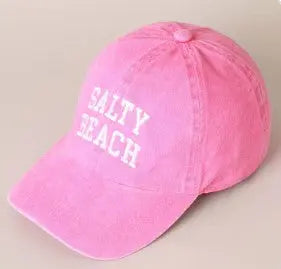 Salty Beach Embroidered Denim Baseball Cap Hat Fashion City An Initial Impression HOT-PINK