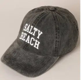 Salty Beach Embroidered Denim Baseball Cap Hat Fashion City An Initial Impression BLACK