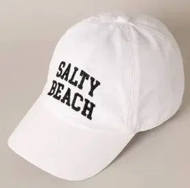 Salty Beach Embroidered Denim Baseball Cap Hat Fashion City An Initial Impression WHITE