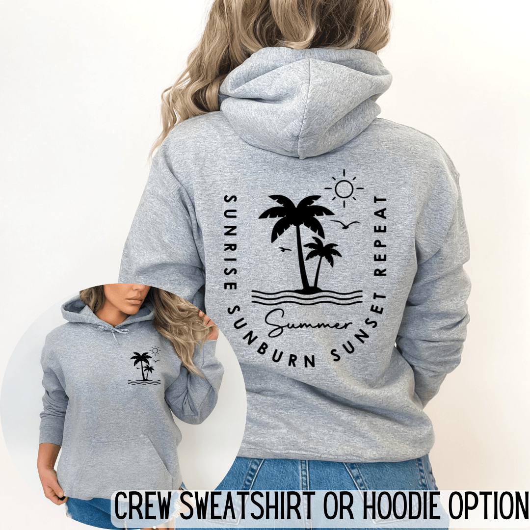 FAMS design - Sunrise Sunburn Sunset Beach Graphic Sweatshirt or Hoodie - An Initial Impression