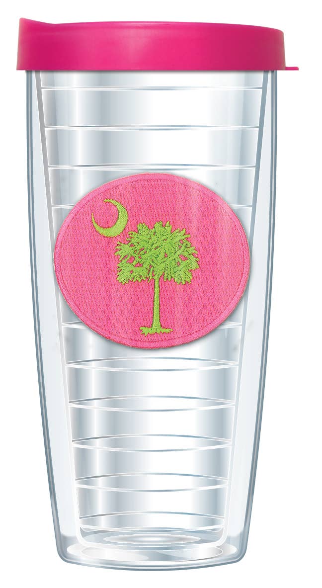 Pink & Green Palmetto Crescent Patch Tumbler