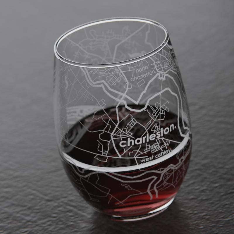Well Told - Charleston SC Map Stemless Wine Glass
